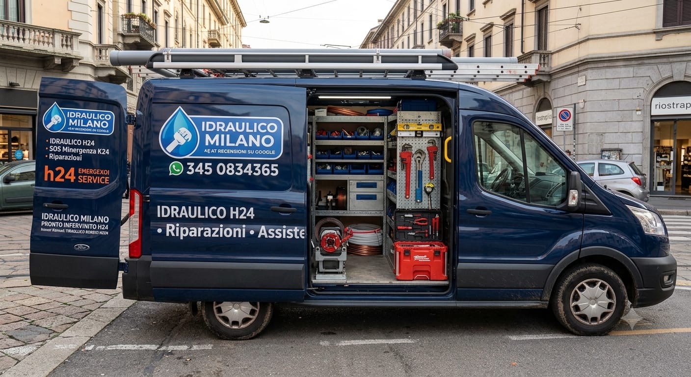 Il furgone attrezzato di Idraulico H24 Milano, con officina mobile e ricambi a bordo